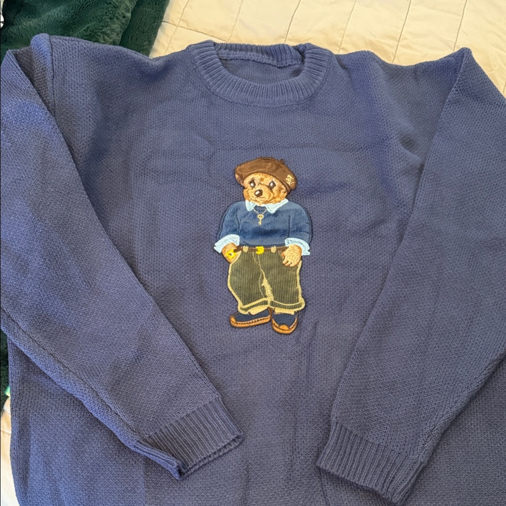 Cozy Blue Sweater with Bear Design